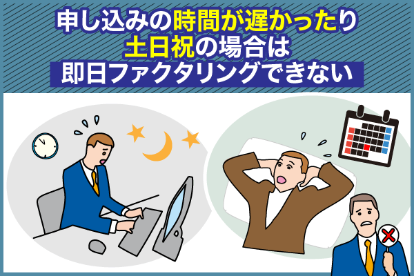 土日祝は即日ファクタリングが利用できないことを表したイラスト