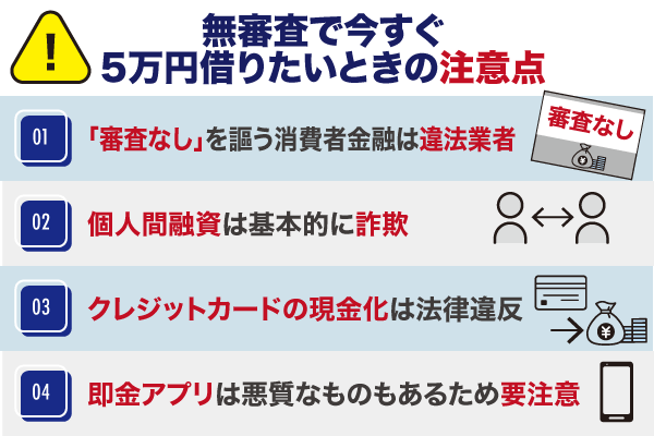 無審査で今すぐ5万円を借りたいときの注意点4点