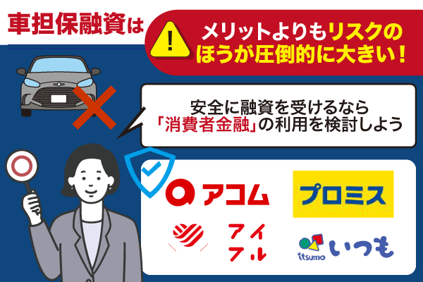 車担保融資のリスクの大きさと消費者金融4社を推奨している画像