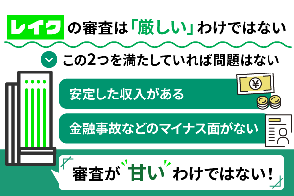 レイク審査の難易度と借り入れるためのポイント2点