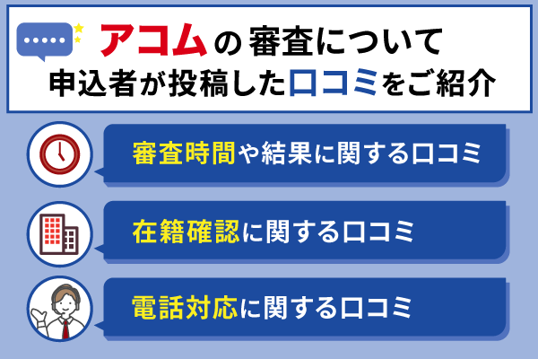 アコムの審査について投稿した口コミを紹介している画像