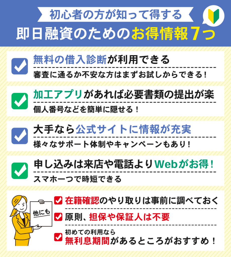 即日融資のために初心者にとってお得な情報をまとめた図解