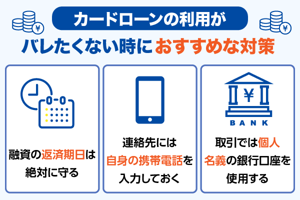 カードローン利用がバレたくない時に有効な3つの対策を紹介している画像