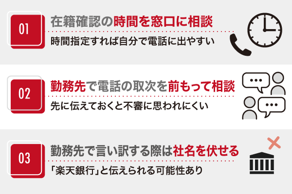 楽天銀行スーパーローンの在籍確認前にしておく対策を3つ解説した図