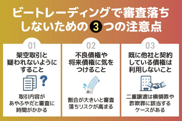 ビートレーディングの審査落ちしないための注意点を解説した注意喚起画像