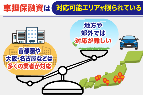 車担保融資の対応可能エリアを解説している地図