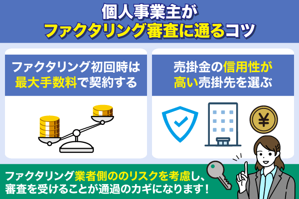 個人事業主がファクタリング審査に通るコツについてまとめた画像