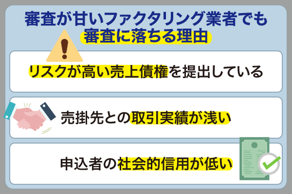 審査が甘いファクタリング業者でも審査に落ちる理由についてまとめた画像